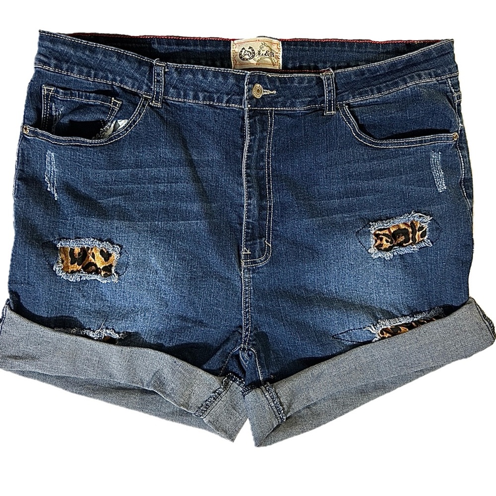 Lucky & Blessed Denim Jean Shorts Womens Plus Size 22 Distressed Patches